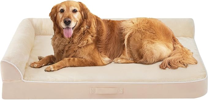 Dog Bed Large Sized Dogs, XXL Orthopedic Dog Bed for Large Dogs, Waterproof Pet Bed with Washable Removable Cover, L-Shaped Pet Couch with Portable Handle 48"x35"x7.5", Beige - Image 8
