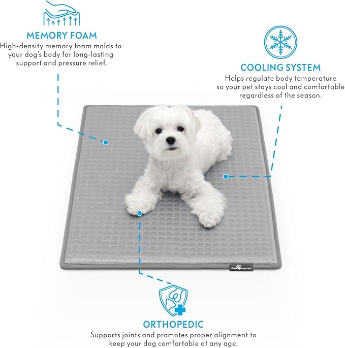 Paw Inspired Cooling Orthopedic Crate Pad, 29x18 Inch, Gray | Small Size Washable Memory Foam Mat for Dogs and Cats, Fits 30 Inch Kennel - Image 2