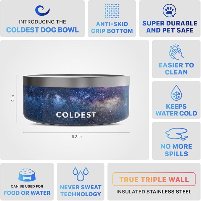 Coldest Dog Bowl - Anti Rust Metal, Non Slip, 3 Layers Insulated Stainless Steel Dog Bowls - Spill Proof & Heavy Duty - Water Bowl for Dogs, Cats & Pets, Dish Washer Safe (100 oz, Into The Beyond) - Image 5