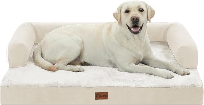Orthopedic Washable Dog Bed for Extra Large Dogs, 45x35in, Beige | Orthopedic Foam Relieves Joint Pressure, Bolsters Supports Head And Neck, Washable Cover, Non-Slip Bottom by CasaPaw