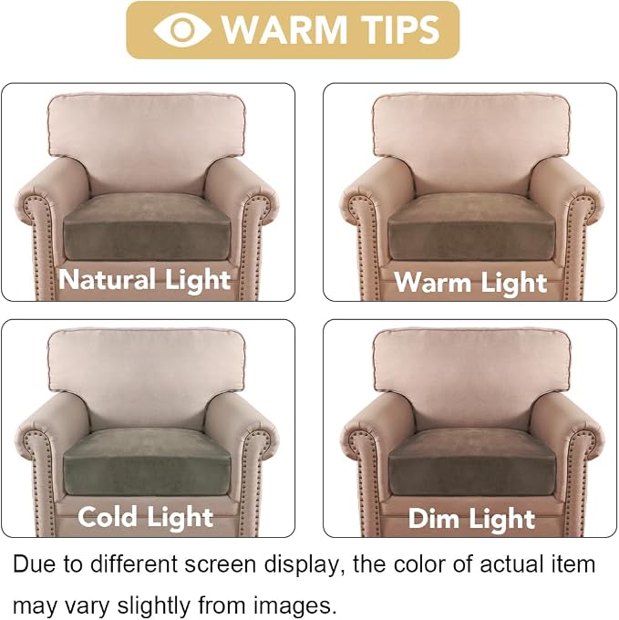 H.VERSAILTEX Velvet Stretch Couch Cushion Cover Plush Cushion Slipcover for Chair Cushion Furniture Protector Seat Cushion Sofa Cover (1 Piece Armchair Cushion Covers, Mocha) - Image 6
