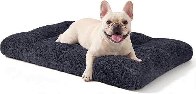 JOEJOY Dog Bed Crate Pad, Deluxe Plush Washable Dog Beds Fulffy Soft Kennel Pad Anti-Slip Pet Sleeping Mat for Medium Small Dogs, 29" x 21", Dark Grey by JOEJOY