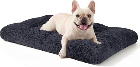 JOEJOY Dog Bed Crate Pad, Deluxe Plush Washable Dog Beds Fulffy Soft Kennel Pad Anti-Slip Pet Sleeping Mat for Medium Small Dogs, 29" x 21", Dark Grey by JOEJOY