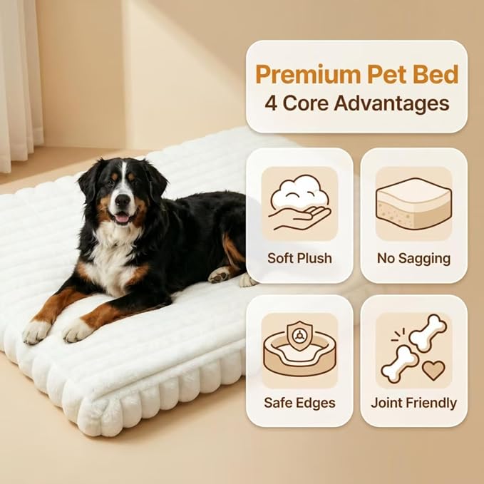 Dog Beds for Large Dogs, Orthopedic High Density Egg Crate Foam Pet Bed with Waterproof Liner, Washable Ribbed Plush Dog Crate Pad with Durable Edges, XL (35.4"x27.5"), Cream - Image 2