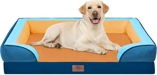 Comfort Expression Orthopedic Dog Bed for Extra Large Dogs with Bolster | Waterproof Dog Couch Bed with Washable Cover & Non-Slip Bottom, Supportive Egg Crate Foam XL Pet Bed, 42x30 Inch by ComfortExpression