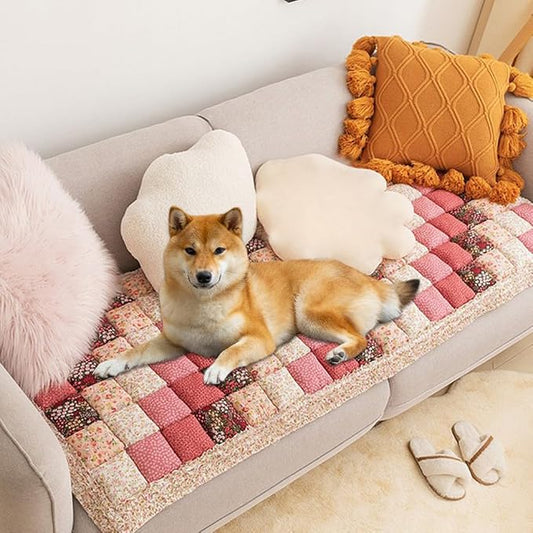 Garden Chic Cotton Protective Couch Cover,Fuzzy Couch Cover Plaid Square Pet Mat, Machine Washable & Non-Slip Pet Mat Bed Couch Cover,Sofa Cover for Most Cats Dogs,Pets (Pink, 27.6*59.1inch) by Unknown
