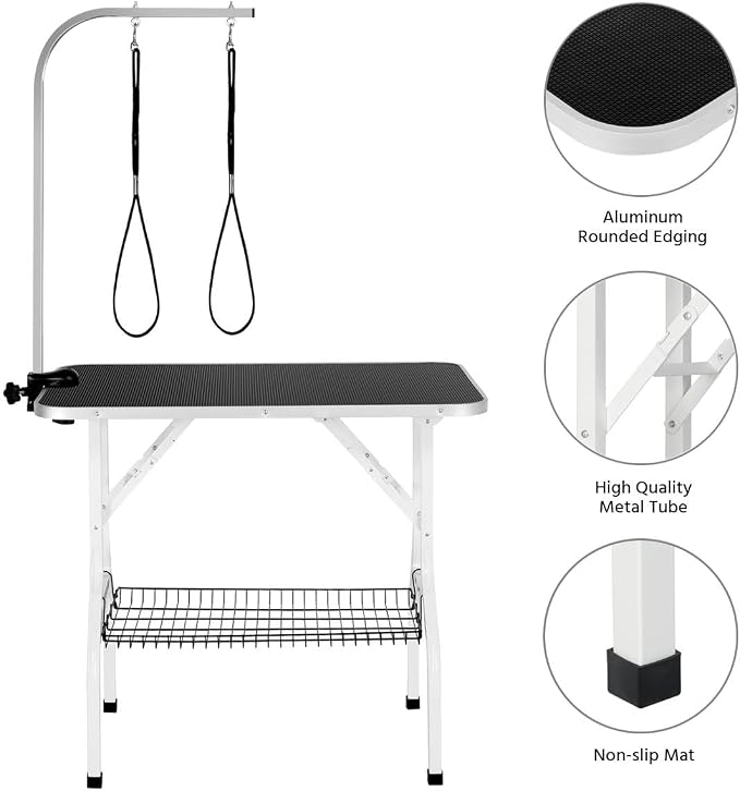 Yaheetech 36'' Dog Grooming Table, Pet Foldable Grooming Table w/Double Loops/Mesh Tray/Adjustable Arm, Black - Image 6