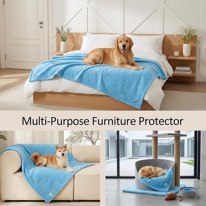 Waterproof Pet Blanket for Dogs Jacquard Fleece Blankets for Bed Cover Reversible Blue Fluffy Puppy Blankets Leakproof Sofa Couch Washable Cover Cat Doggie Blanket for Warm-Lake Blue,L - Image 7