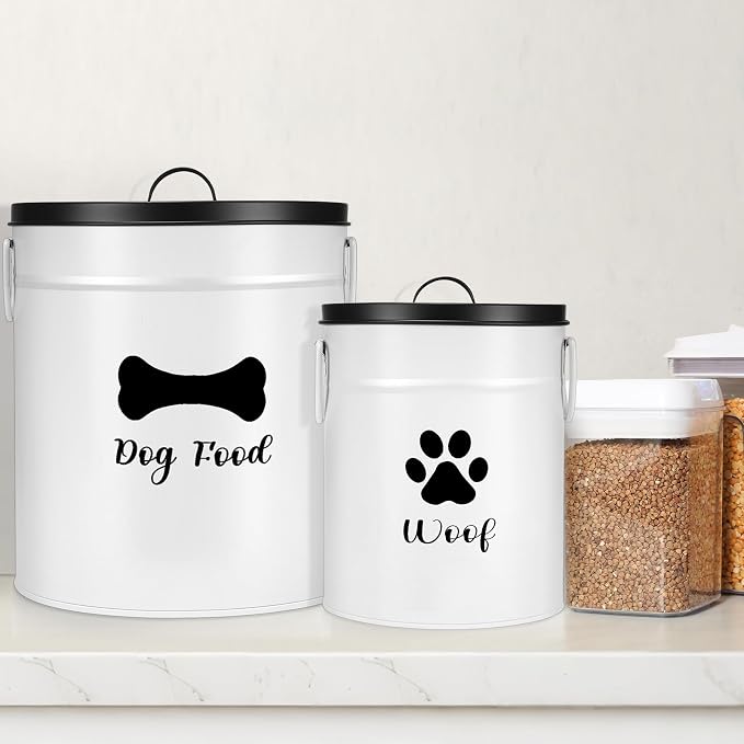 DoubleFill Extra Large 23+10 lb Metal Dog Food Storage Containers Set of 2 Airtight Dog Treat Snack Jars with Lids and Spoon Farm House Style Big Pet Cookie Jar for Kitchen Counter Gift - Image 5