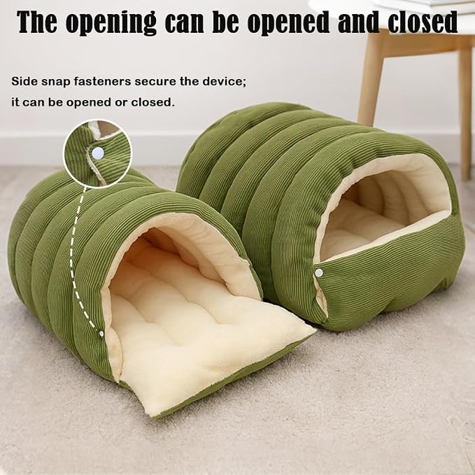 Removable and Washable Winter Closed-Off Cat Bed, Warm Cat Bed for Winter, Cotton Soft Pet Nest for Cats, Warm Cave Nest Sleeping Puppy for Cats & Small Dogs (Green, Small) - Image 3