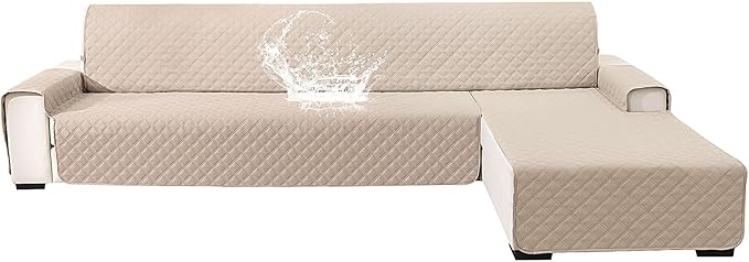 Waterproof Sectional Couch Covers for Dogs, Reversible L Shaped Couch Cover, Chaise Lounge Cover for Sectional Sofa, Sofa Covers Washable Sectional for Pets Dog Cat (Small, Beige) by CYCMACOHOME