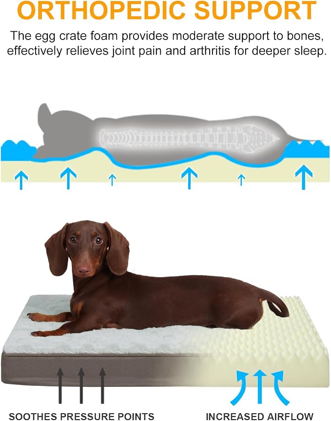 KSIIA Orthopedic Dog Bed for Small Dogs with Waterproof Lining, Grey, 21x13 | Deluxe Soft Plush Dog Crate Bed, Washable Pet Mat with Removable Cover & Egg Crate Foam for Small Dogs Sleeping & Relaxing - Image 2