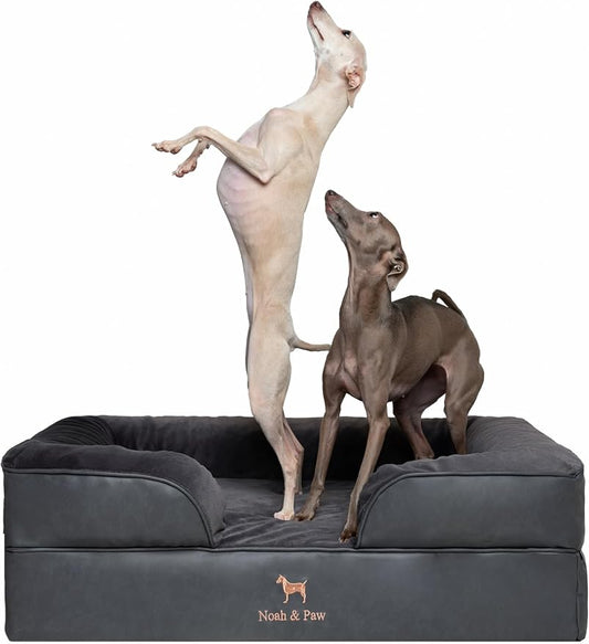 NOAH & PAW Large Dog Bed, 35x25x11 Inch, Orthopedic Dog Beds, Eggshell Memory Foam Infused with Cooling Gel, Inner Cover, Water Resistant, Machine Washable (Faux Leather) by NoahPaw