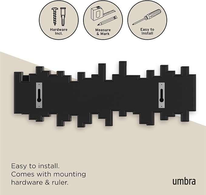 Umbra Sticks Wall Mount Coat Rack, 5 Hook Retractable Pegs, Black | Mounting hardware included, sculptural modern design, entryway or bedroom use, recycled plastic - Image 6