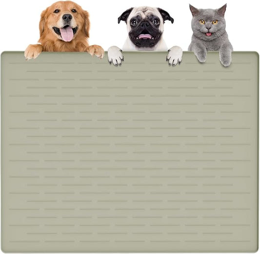 Largest Dog Food Mat, 39.5"x29.5" Silicone Dog and Cat Mat for Food and Water Bowls, Thinken Waterproof Non-Slip XXXL Pet Feeding Mat for Floors (Grayish Green) by Goldleaf