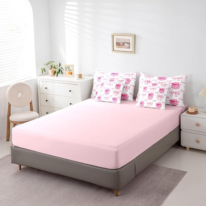 Erosebridal 7 Piece Pink Bowknot Full Bedding Set for Girls Women,Western Cowgirl Kids Comforter Set,Disco Ball Duvet Set,Rustic Farmhouse Cowboy Quilt Comforter,Hippie Bow Valentine Day Sheet Set - Image 5
