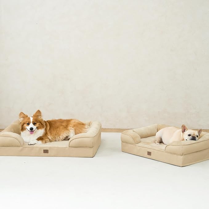 EHEYCIGA Orthopedic Dog Bed Medium Size Dog, Waterproof Washable Pet Beds | Non-Slip Bottom and Egg-Crate Memory Foam Dog Couch Bed with Washable Removable Cover, Greige - Image 8