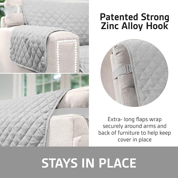 Sofa Shield 100% Waterproof Couch Cover with Patented Straps, Slip & Stain Resistant Furniture Protector, Machine Washable Sofa Slipcover for Dogs Cats Pets Kids, 70 inch Seat, Light Gray - Image 5