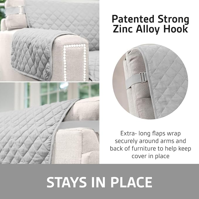 Sofa Shield 100% Waterproof Couch Cover with Patented Straps, Slip & Stain Resistant Furniture Protector, Machine Washable Sofa Slipcover for Dogs Cats Pets Kids, 54 inch Seat, Loveseat, Light Gray - Image 5