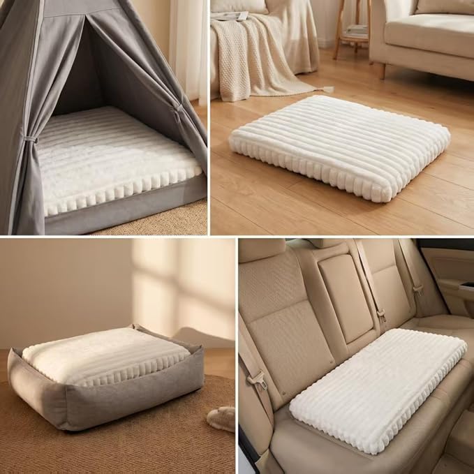 Dog Beds for Medium Large Dogs, Orthopedic High Density Egg Crate Foam Pet Bed with Waterproof Liner, Washable Ribbed Plush Dog Crate Pad with Durable Edges, L (35.4"x23.6"), Cream - Image 6