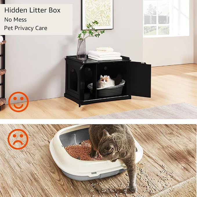 unipaws Cat Litter Box Enclosure Furniture, Hidden Litter Box Cover | Cat Washroom, Cabinet for Large Cat, Dog Proof Cat Litter Boxes, Hideaway Litter Box, Cat House - Image 3