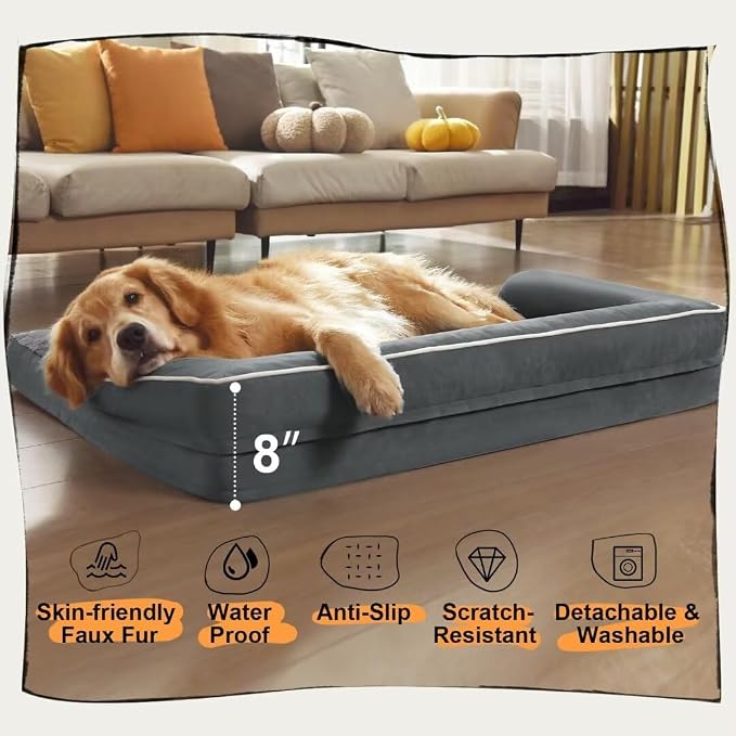 MEKIY XXL Orthopedic Waterproof Dog Bed with Bolster for Extra Large Dogs | Pillow Support for Neck Relief, Egg Crate Foam, Waterproof Liner, Anti-Slip Bottom, Removable Bolster Cover, 45 x 35 Inch - Image 6