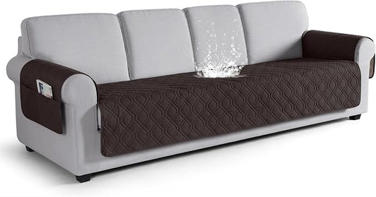 VANSOFY Waterproof Oversized Couch Cover for Pets, Chocolate, 72.4" | Non-Slip, Washable, Utility Pockets, Pet Friendly, Furniture Protector Slipcover for 4 Cushion Couch by VANSOFYFURNITURECOVERS