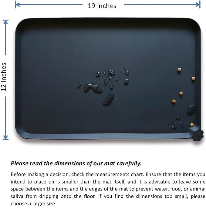 Hoki Found Silicone Pet Food Mats Tray - Non Slip Pet Bowl Mats Placemat - Dog Cat Feeding Mat - Waterproof Dog Food Mats -Pet Water Mats for Floors -Black - Image 3