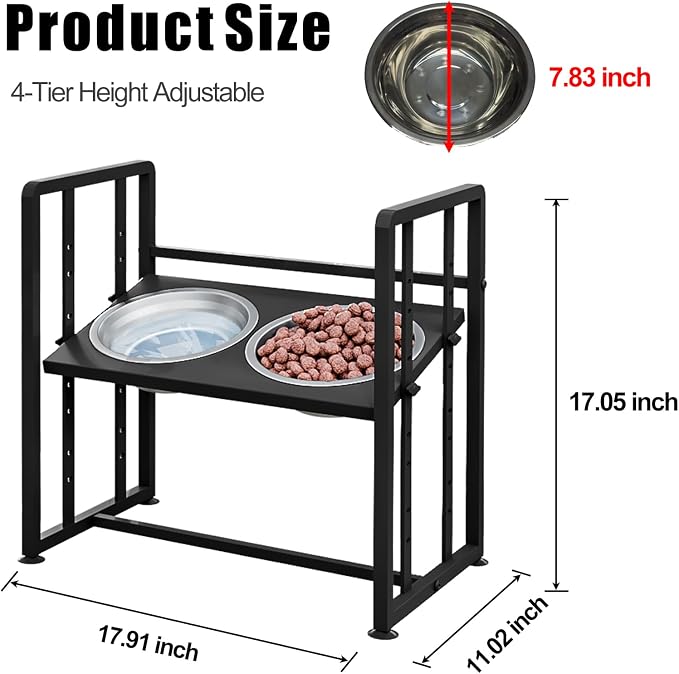 INGIORDAR Elevated Dog Bowls 4 Height Adjustable Dog Feeding Station 2 Bowl | Metal Pet Food Feeder Dish Station Non-Slip Dog Bowl Stand Stainless Steel Food Water Bowl for Medium Large Small Dogs - Image 2