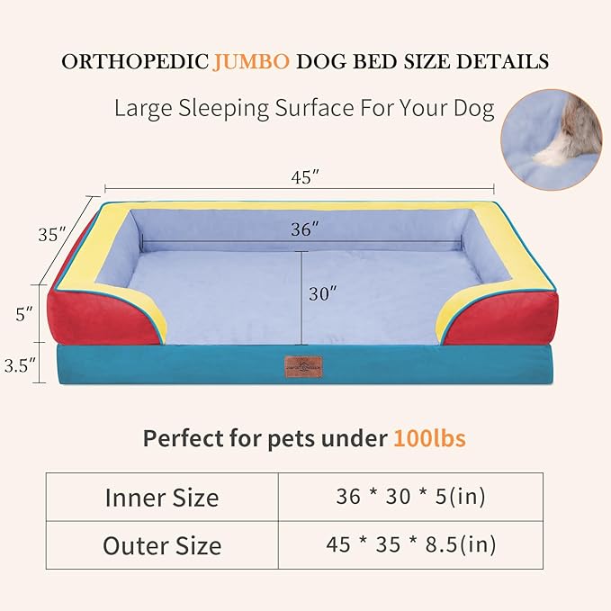 Comfort Expression Orthopedic Dog Bed for Extra Large Dogs with Bolster | Waterproof Dog Couch Bed with Washable Cover & Non-Slip Bottom, Supportive Egg Crate Foam XL Pet Bed, 45x35 Inch - Image 7