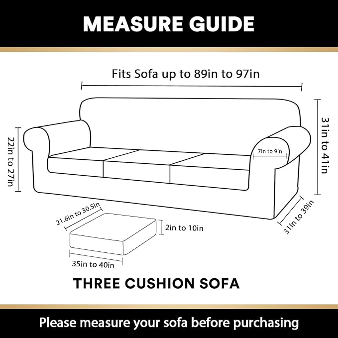 PrinceDeco Velvet XL Couch Cover for Oversized Sofa 4 Piece Sofa Covers for 3 Cushion Couch Washable Furniture Protector with Non Slip Elastic Bottom Width Up to 97 Inch(X-Large, Stone Blue) - Image 2