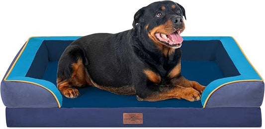 Comfort Expression Orthopedic Dog Bed for Extra Large Dogs with Bolster | Waterproof Dog Couch Bed with Washable Cover & Non-Slip Bottom, Supportive Egg Crate Foam XL Pet Bed, 45x35 Inch by ComfortExpression