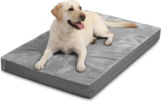 Waterproof Dog Beds Large Sized Dogs, Washable Orthopedic Pet Bed 36"x27" | Reversible Faux Leather & Flannel, Outdoor Dog Bed Foam, Durable Removable Cover, ,Anti-Slip Bottom,Gray by Loveforfurrykids
