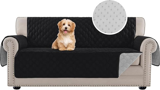 PrinceDeco Sofa Cover Couch Cover for Dogs Water Repellent Furniture Protector for Pets Couch Cover for 3 Cushion Couch Non-Slip Rubber Backing Cover Seat Width to 68"(Sofa, Black) by PrinceDeco