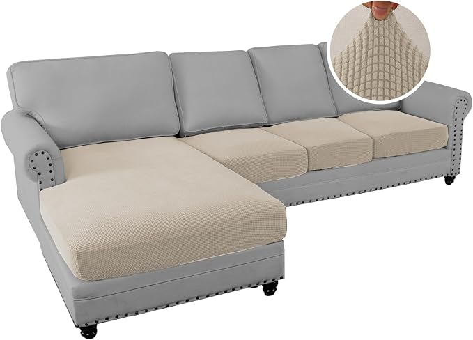 H.VERSAILTEX Sectional Couch Covers 4 Pieces Sofa Seat Cushion Covers L Shape Separate Cushion Couch Chaise Cover for Both Left/Right Sectional Couch (Seat Only: 1 Chaise + 3 Sofa, Island Fossi) - Image 2