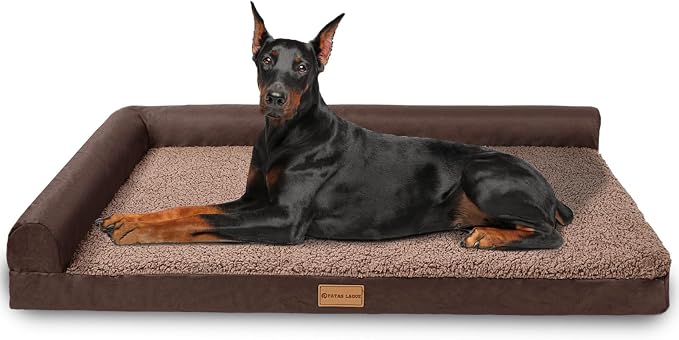 Patas Lague Orthopedic Extra Large Dog Bed Pet Sofa Beds 56''X40''Brown | L Bolster Egg-Crate Foam Dog Couch For Large Sized Dogs, Waterproof Removable Washable Cover, Pet Mat with Nonskid Bottom by PatasLague