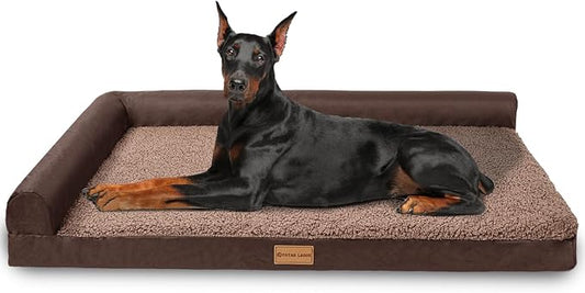 Patas Lague Orthopedic Extra Large Dog Bed Pet Sofa Beds 56''X40''Brown | L Bolster Egg-Crate Foam Dog Couch For Large Sized Dogs, Waterproof Removable Washable Cover, Pet Mat with Nonskid Bottom by PatasLague