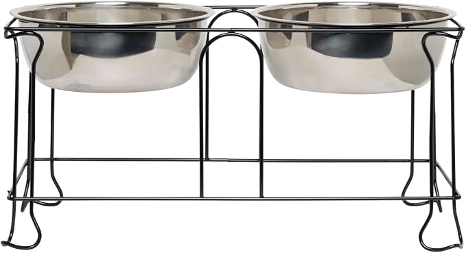 YML 10-Inch Wrought Iron Stand with Double Stainless Steel Feeder Bowls by YML