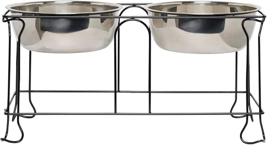 YML 10-Inch Wrought Iron Stand with Double Stainless Steel Feeder Bowls by YML