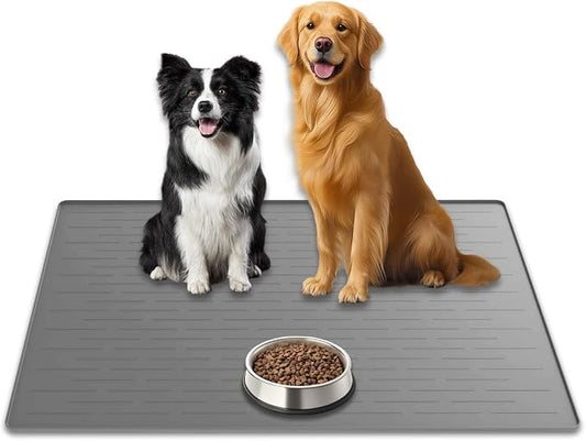 31.8"x23.8" Extra Large Pet Food Mat, Silicone Dog Mats for Food and Water, XL Nonslip Pet Feeding Mats for Floors,Dog Cat Bowl Mat with Raised Edges, Light Gray by WelcometoULTIBE