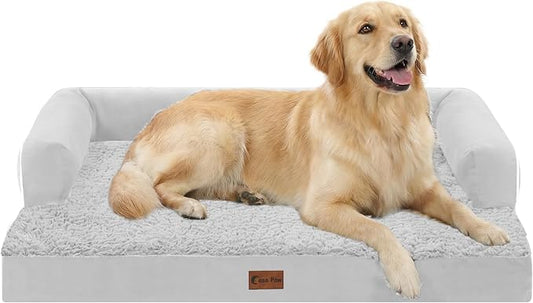 Waterproof Orthopedic Dog Bed for Large Dogs, 36x27in, Grey White | Orthopedic Foam Relieves Joint Pressure, Bolsters Supports Head And Neck, Washable Cover, Non-Slip Bottom by CasaPaw