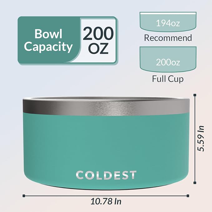 Coldest Dog Bowl - Anti Rust Metal, Non Slip, 3 Layers Insulated Stainless Steel Dog Bowls - Spill Proof & Heavy Duty - Water Bowl for Dogs, Cats & Pets, Dish Washer Safe (200 oz, Terraform Green) - Image 4