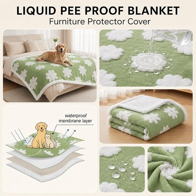 Waterproof Pet Blanket,Dog Bed Covers Small Throw for Puppy Cats Stylish Jacquard Pets Couch Sofa Furniture Protection Washable Reversible Covers (Green Flower,XS) - Image 3
