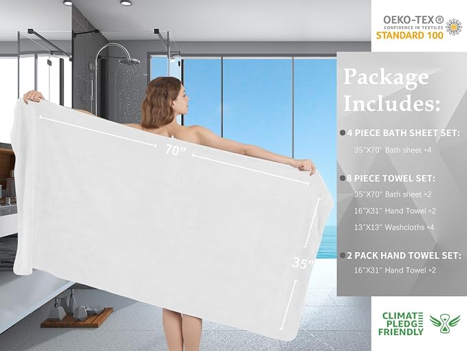 Extra Large Bath Sheet Set of 4,Ultra Soft Fluffy Towel,35”x 70”Oversized Bath Towel Set,Premium Microfiber Bathroom Towel Set Highly Absorbent Quick Dry Shower Towel for Bathroom,Hotel,Spa (White) - Image 4