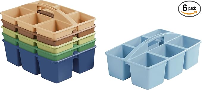 ECR4Kids 6-Compartment Large Plastic Caddy, Multipurpose Organization, Earthtone, 6-Pack by ECR4Kids
