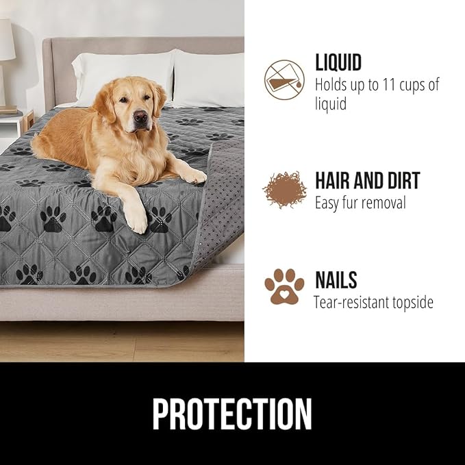 GORILLA GRIP® Waterproof Dog Blanket, 82x82, Leakproof Couch Cover for Dogs, Silicone Grip Backing, Protects Sofa, Sectional, Bed, Crate, Car & RV, Tear-Resistant Washable Senior Pet Blanket, Gray Paw - Image 5