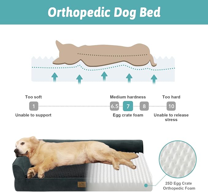 COZY KISS Orthopedic Dog Bed for Medium Small Size Dog, Dogs Crate Bed, L Shaped Foam Anti-Slip Bottom Pet Cat Sofa with Washable Removable Cover, Suitable for Pet Up to 40 lbs, 30x20x6.5 inch, Black - Image 3