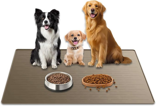 40"x30" XXL Silicone Dog Feeding Mat, 1.5MM Extra Thick Dog Bowl Mat for Food and Water, Large Non-Slip Placemat with High Edges for Dogs Bowls, Easy to Clean, Brown by WelcometoULTIBE