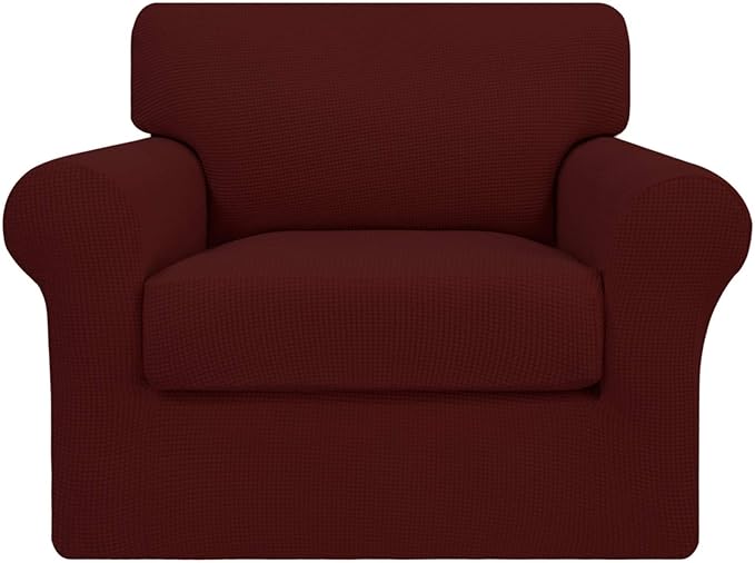Easy-Going 2 Pieces Stretch Couch Cover Sofa Cover for Dogs Washable Sofa Slipcover for Separate Cushion Couch Spandex Jacquard Fabric Elastic Furniture Protector for Pets, Kids (Wine, Chair) by Easy-Going