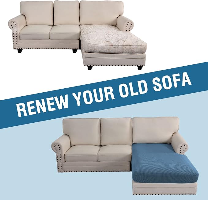 H.VERSAILTEX Sectional Couch Covers 1 Piece Chaise Slipcover L Shape Separate Cushion Couch Cover for Both Left/Right Sectional Couch (Seat Only: 1 Chaises, Dusty Blue) - Image 7